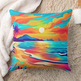 Coussin Coucher de soleil vibrant sur la plage Art