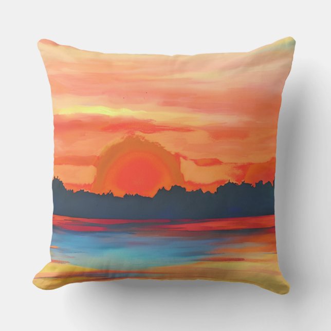 Coussin Coucher de soleil vif sur l'océan dans l'orange vi (Recto)