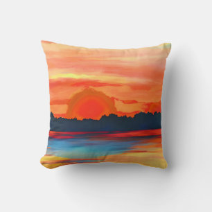 Coussin Coucher de soleil vif sur l'océan dans l'orange vi