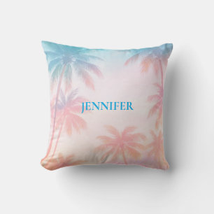 Coussin Coucher de soleil vintage sur la plage Palmiers Pa
