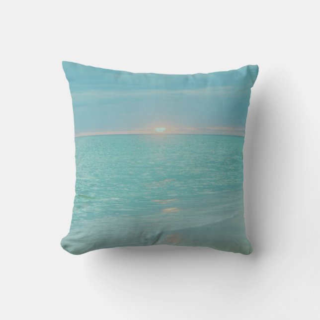 Coussin Coucher du soleil de corail turquoise de plage (Recto)