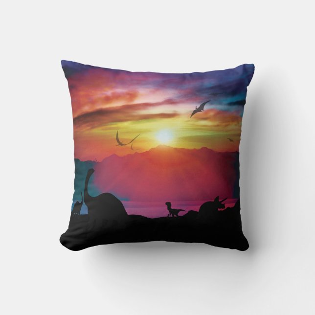 Coussin Coucher du soleil de dinosaure (Recto)