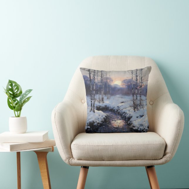 Coussin Coucher du soleil de la forêt d'hiver (Chaise)