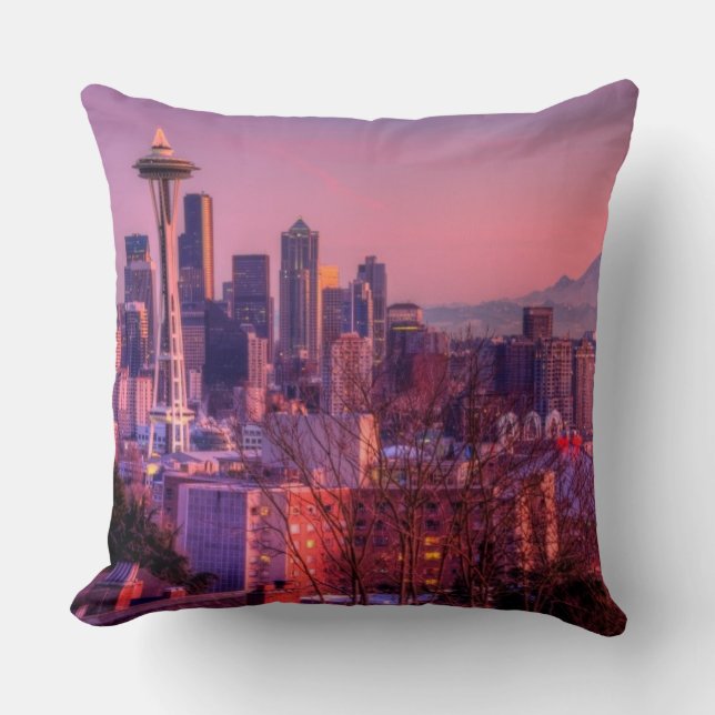 Coussin Coucher du soleil derrière l'horizon de Seattle du (Recto)