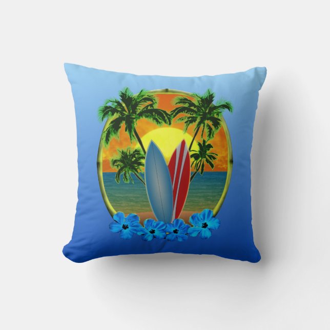 Coussin Coucher du soleil et planches de surf (Recto)