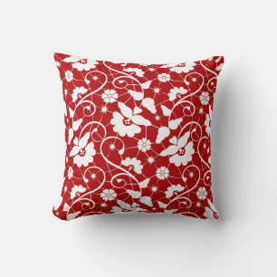 COUSSIN COUCHON À DOUBLE CÔTÉ VINTAGE EN LACE ROUGE ET BLA