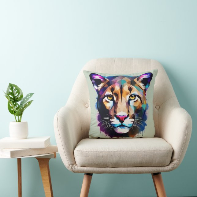 Coussin Cougar Color Splash Art Abstrait, (Chaise)