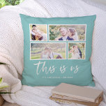 Coussin Couleur Arrière - plan modifiable C'est nous Photo<br><div class="desc">Coussin avec les mots "this is us" dans un script blanc élégant avec 4 photos avec une bordure blanche autour d'eux disposés côte à côte sur l'avant et l'arrière, ce qui en fait 8 photos au total que vous pouvez remplacer par vous propres photos contre une couleur arrière - plan...</div>