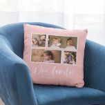 Coussin Couleur Arrière - plan modifiable Notre collection<br><div class="desc">Coussin avec les mots "Notre Famille" dans un script blanc élégant avec 4 photos avec une bordure blanche autour d'eux disposés côte à côte sur l'avant et l'arrière, ce qui en fait 8 photos au total que vous pouvez remplacer avec vous propres photos contre une couleur arrière - plan modifiable...</div>