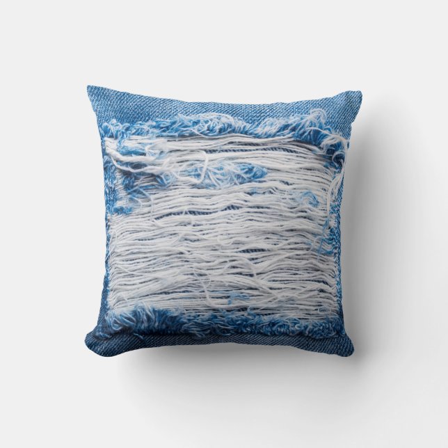 Coussin Couleur bleu déchirée jean texture avec espace pou (Recto)