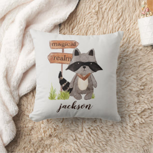 Coussin Couleur d'aquarelle Cute Raccoon Nom du texte pers