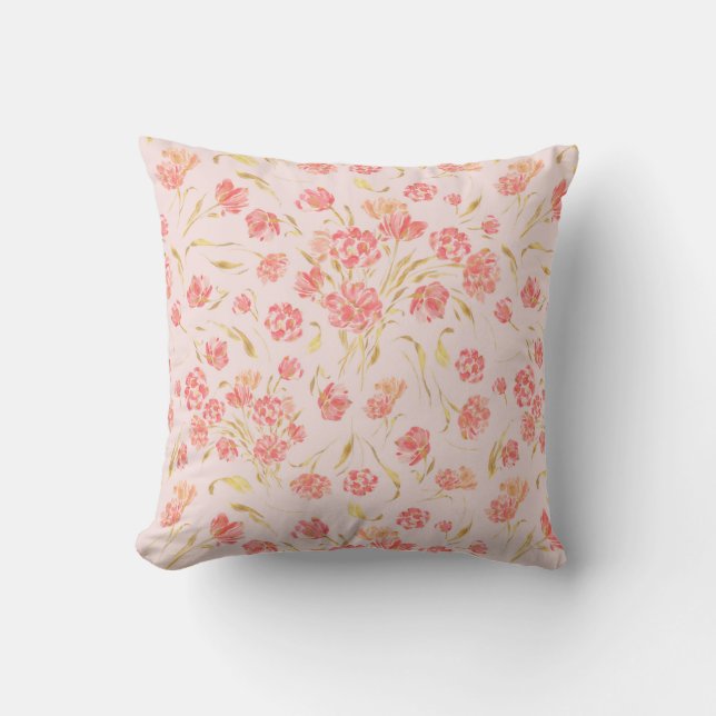 Coussin Couleur d'aquarelle florale rose et or tulipe (Recto)