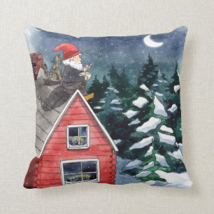 Coussin Couleur d'aquarelle scandinave Tomten Noël Gnome