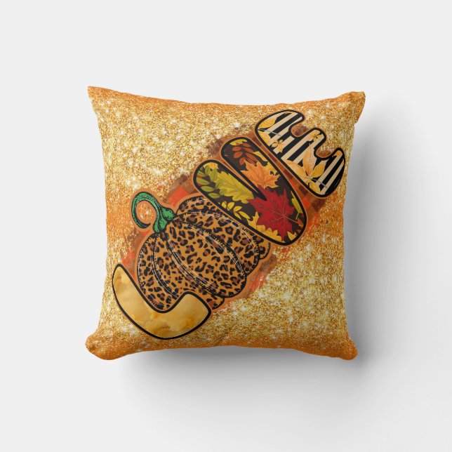 Coussin Couleur de la Personnaliser d'automne du Citrouill (Recto)