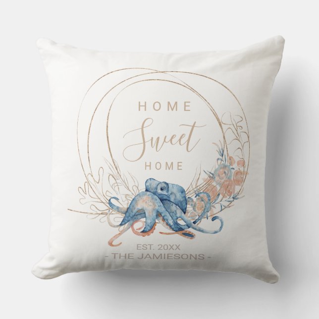 Coussin Couleur d'eau bleu de la maison côtière Octopus pe (Recto)