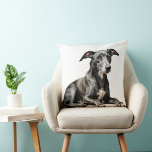 COUSSIN COULEUR D'EAU CHIEN NOIR & BLANC GREYHOUND