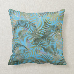 Coussin Couleur d'eau des Feuilles de palmiers des Caraïbe