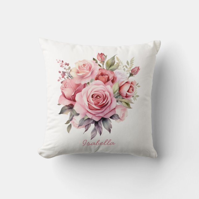 Coussin Couleur d'eau douce personnalisée Roses roses rose (Recto)