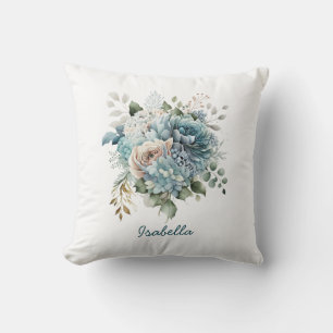 Coussin Couleur d'eau douce sur mesure bleu rose floral