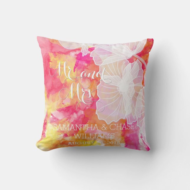 COUSSIN COULEUR D'EAU DU COUCHER DE SOLEIL FIERT HOLLYHOCK (Recto)