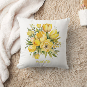 Coussin Couleur d'eau jolie teinte jaune Tulipe florale