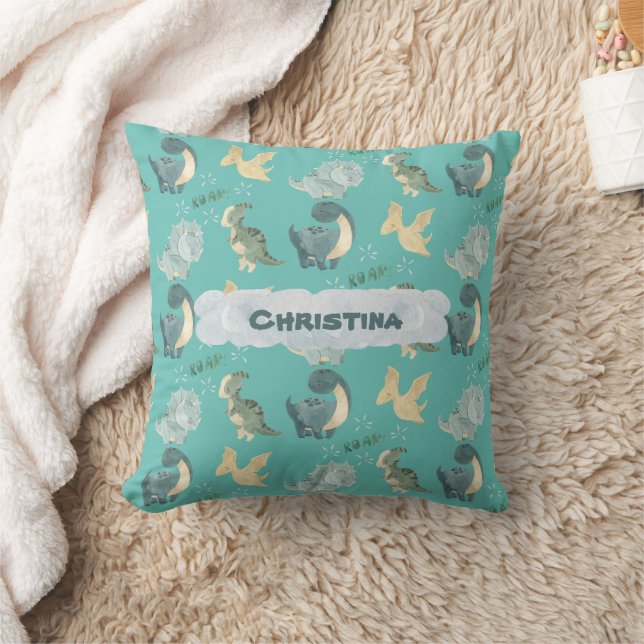 Coussin Couleur d'eau mignonne sur Dinosaure Turquoise cla (Couverture)