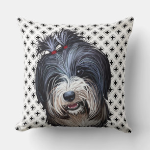 COUSSIN COULEUR D'EAU NOIR & BLANC TIBÉTAIN TERRIER CHIEN 