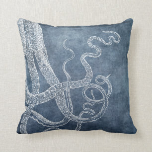Coussin Couleur d'eau octopus bleu crémeux Vintage