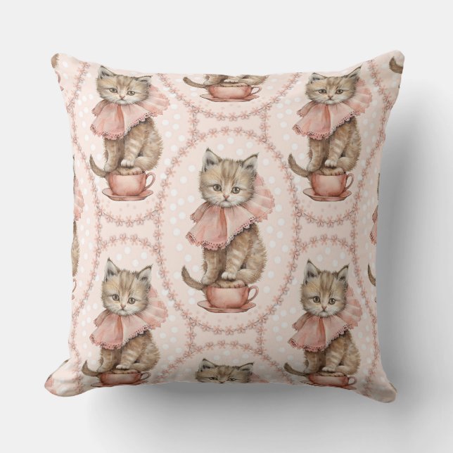 Coussin Couleur d'eau rétro chatte vintage (Recto)
