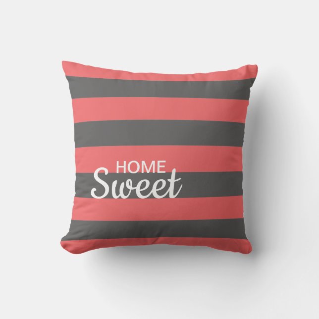 Coussin Couleur mignonne Gris rayé et Motif rose (Recto)