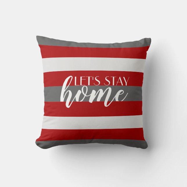 Coussin Couleur mignonne Gris rayé et Motif rouge avec tex (Recto)