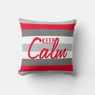 Coussin Couleur mignonne Gris rayé et Rouge avec texte