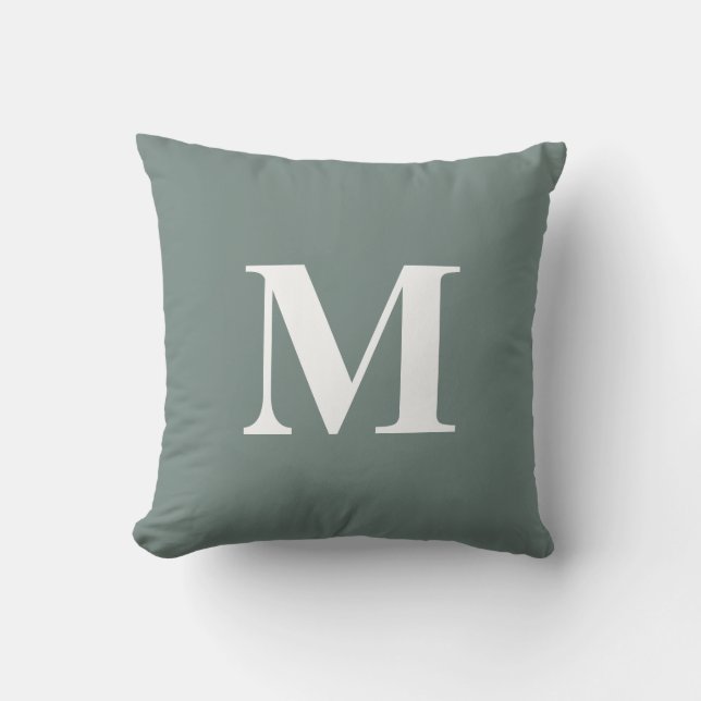 Coussin Couleur modifiable vert Monogramme blanc initial (Recto)