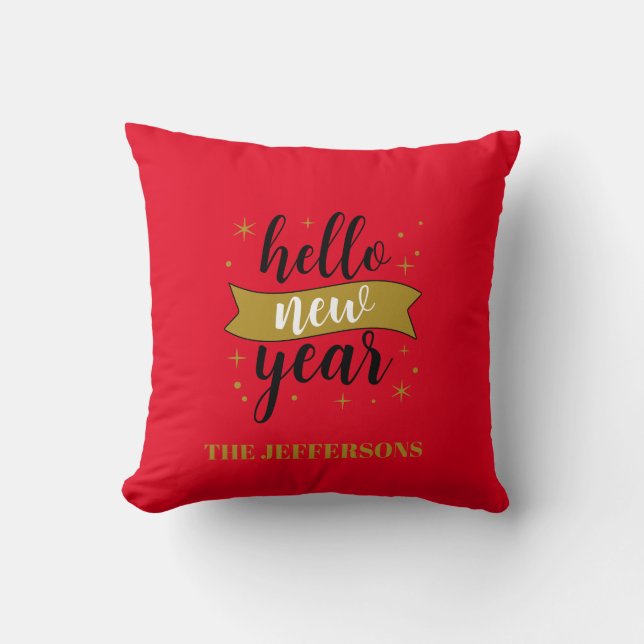 Coussin Couleur Or Rouge Bonne Année Joyeux Noël (Recto)