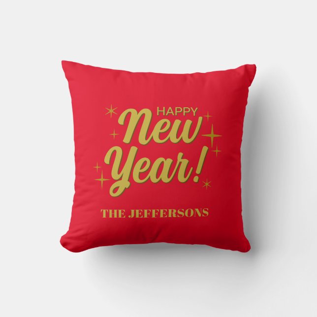 Coussin Couleur Or Rouge Bonne Année Joyeux Noël (Recto)
