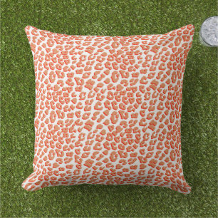 Coussin Couleur orange et Empreinte de léopard blanc