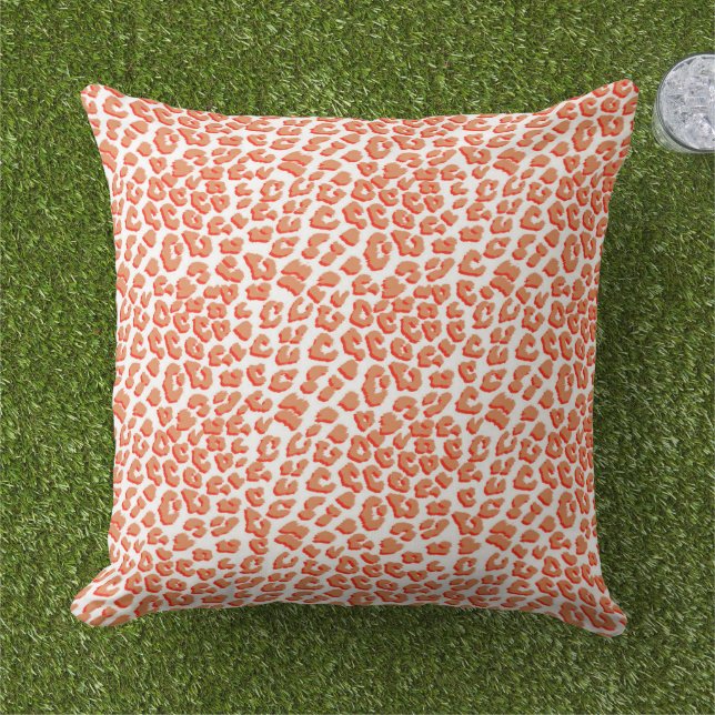 Coussin Couleur orange et Empreinte de léopard blanc (Herbe)