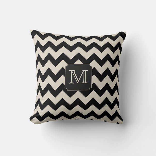 Coussin Couleur personnalisable - monogramme Chevron (Recto)