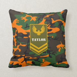 Coussin Couleur personnalisée et monogramme camouflage mil