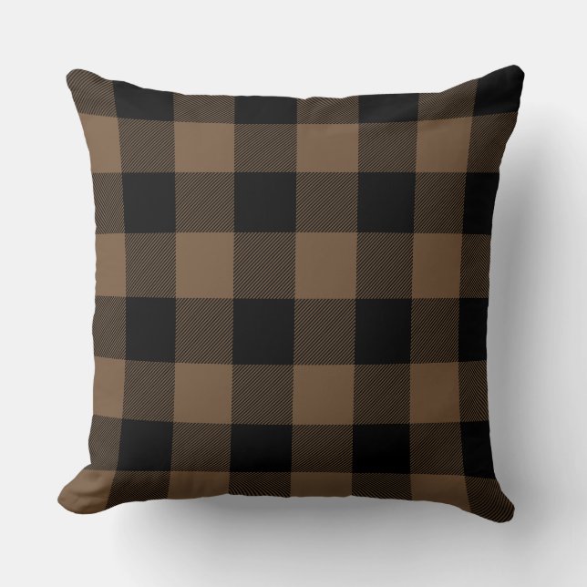Coussin Couleur personnalisée Noir et Brown Buffalo Check  (Recto)