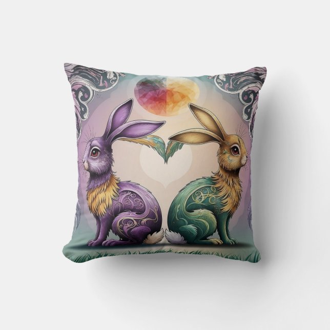 Coussin Couleur plein deux lapin (Recto)
