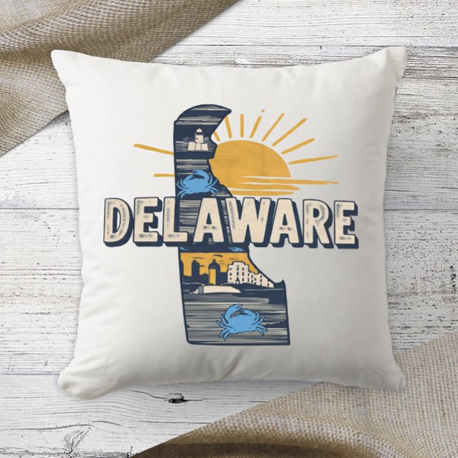 Coussin Couleur Rétro de l'État d'Accueil Delaware  (Créateur téléchargé)