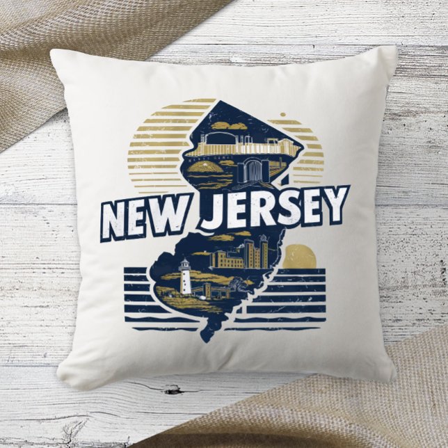 Coussin Couleur Rétro de l'État d'Origine New Jersey (Créateur téléchargé)