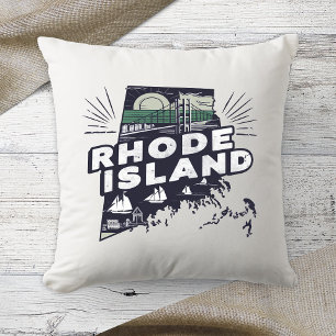 Coussin Couleur Rétro de l'État d'Origine Rhode Island
