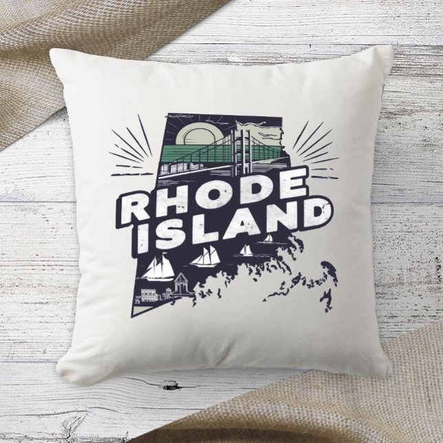 Coussin Couleur Rétro de l'État d'Origine Rhode Island (Créateur téléchargé)