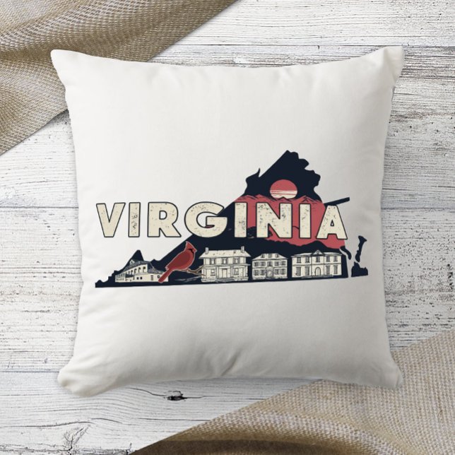 Coussin Couleur Rétro de l'État d'origine Virginie (Créateur téléchargé)
