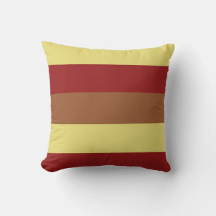 Coussin Couleur vintage Rouge Brown Bandes rétro Jaunes