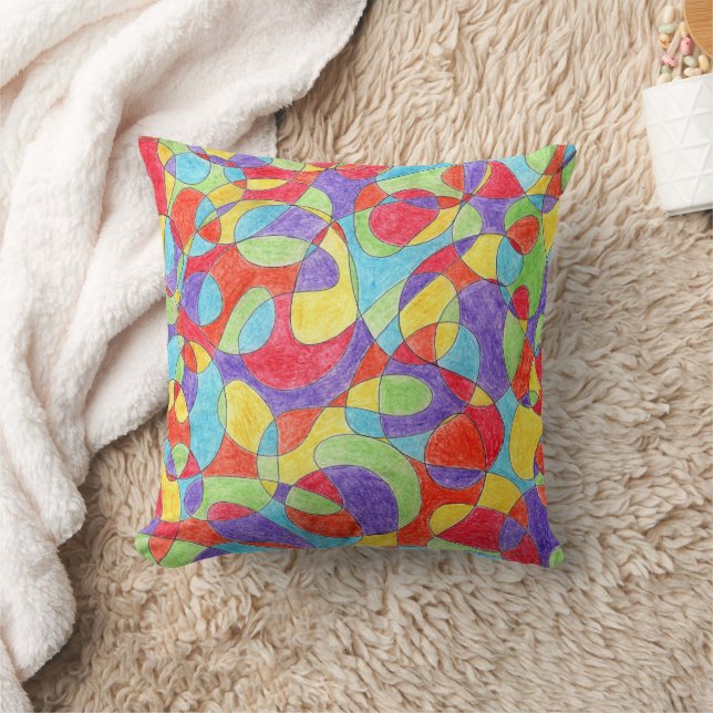 Coussin Couleurs arc-en-ciel Motif de doodle Crayon tiré à (Couverture)