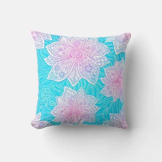 Coussin Couleurs bleues et roses ornementent fleurs transp (Recto)