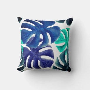 Coussin Couleurs Bleues Feuilles Tropicales Ambiance Été